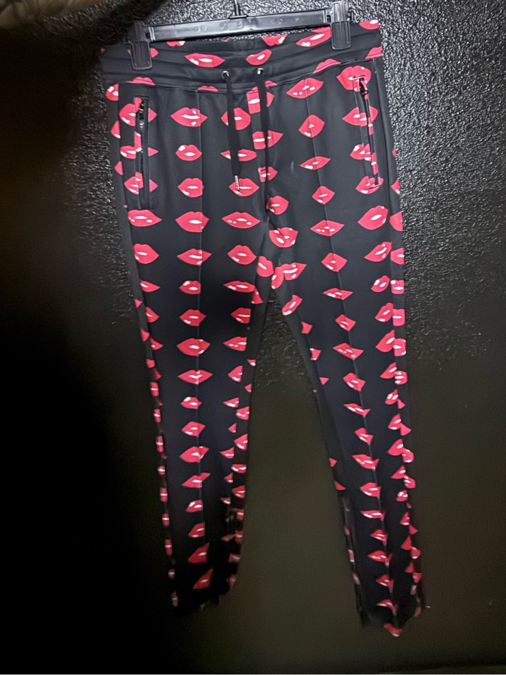 Black Joggers with Red Lip Print